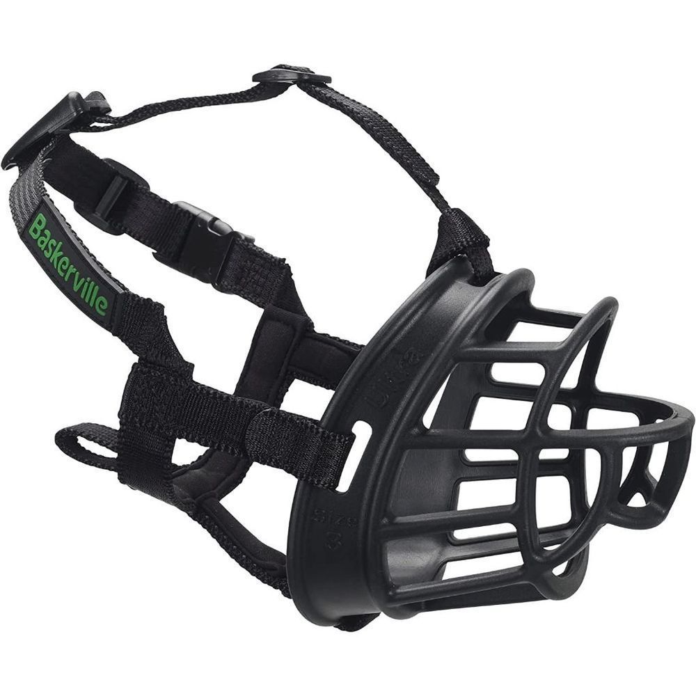 BASKERVILLE Ultra Dog Muzzle Black Size 5,Large Dogs,Prevents Chewing& Biting,